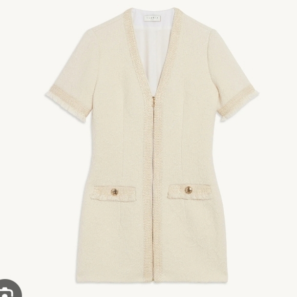 Sandro Tweed Dress Double S Jacquard Ecru Size 4